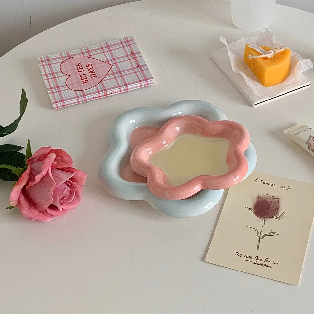 Korean Flat Plate Hand Paint Jewelry Storage Tray Dessert Plate Fruit Storage Cute Dish Ceramic Plates Candy Flat Bowl