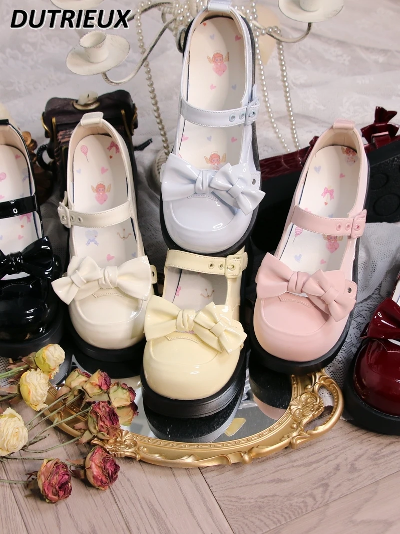 

Spring Autumn Round Toe Pumps Female Mid Heel Bow JK Sweet Cute Mary Jane Elegant Sweet Cute Shoes for Women 2024 New