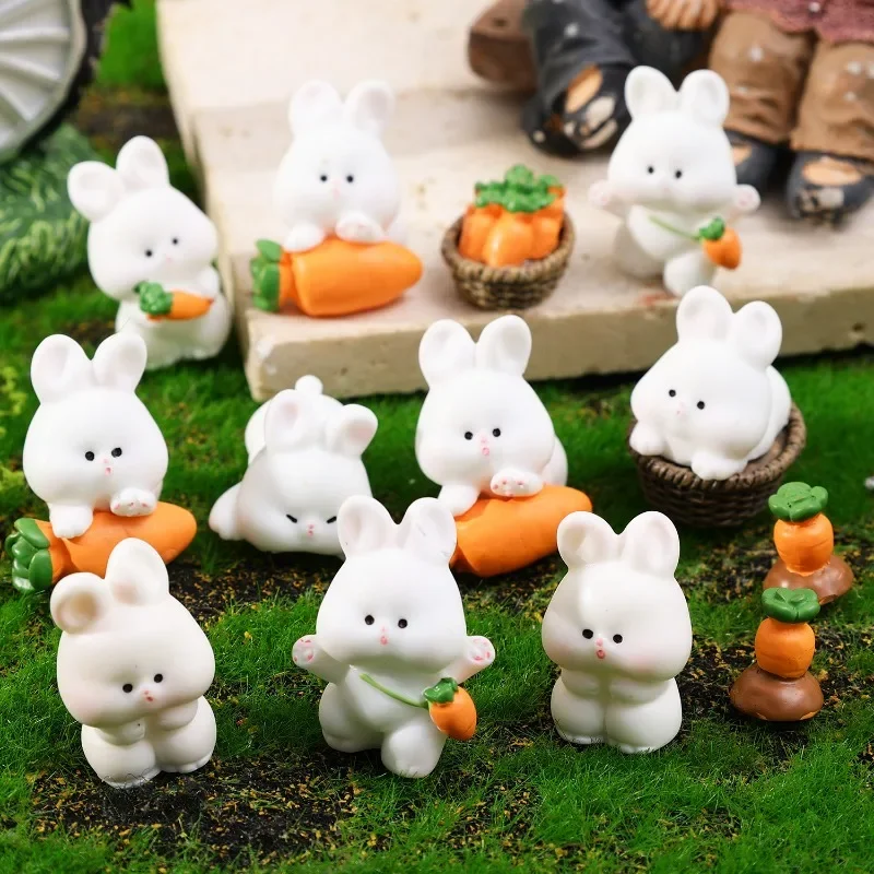 2025 Hot Easter Rabbit Figurines Cartoon Carrot Resin Miniature Model Mini Landscape Fairy Garden Cute Decoration Bunny Statue