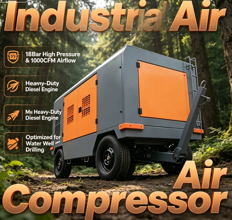 Customized D375 375cfm 10.6M3/M-10.3Bar Portable Diesel Engine Driven Screw Air Compressor Air Cooled 10.3Bar Pressure