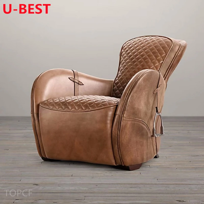 

U-Best American Style Country Faux Wax Leather Personality Lazy Leather Single Sofa Creative Designer Saddle Chair