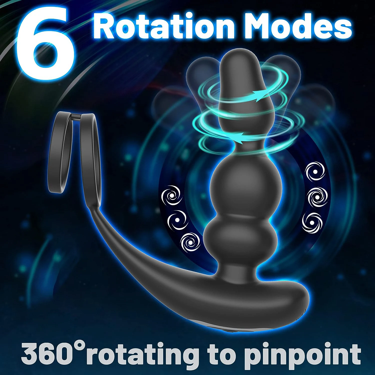360° Rotating Prostate Massager Vibrating Dildo Anal Beads Vibrator with Penis Cock Ring Butt Plug Sex Toys for Men Gay Couple view 2