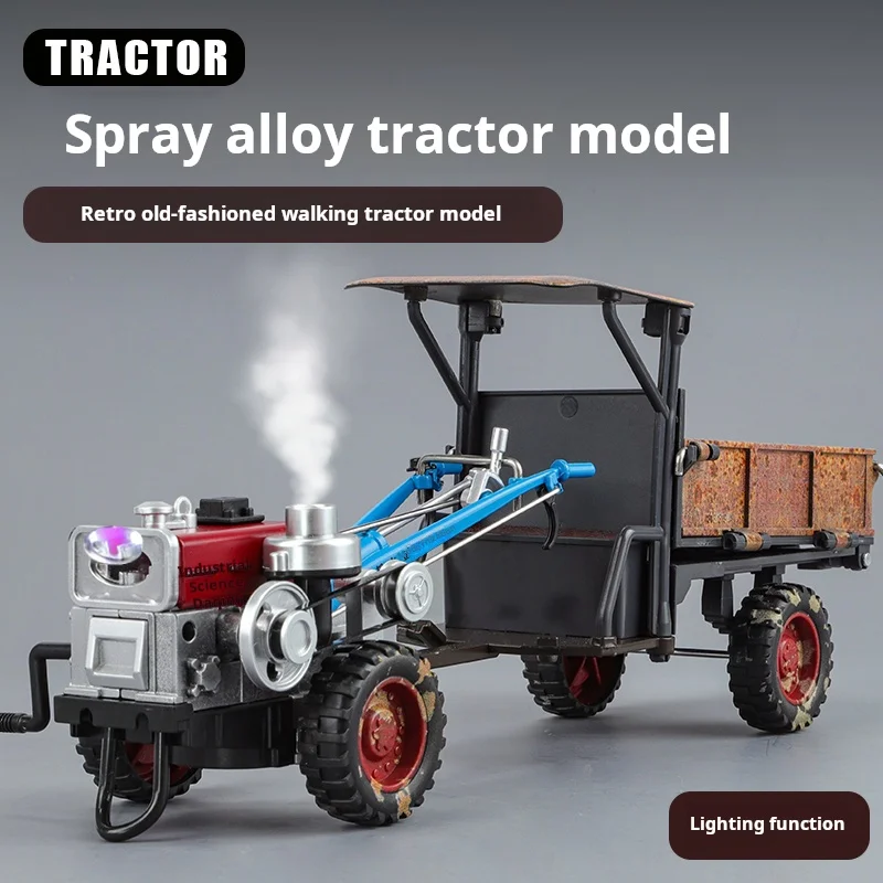Wózek rolniczy Odlew ze stopu Spray ciągnik kroczący Symulowany model Dźwięk Światło Pojazd Znakomite pudełko Zabawka Prezent dla dzieci Zbieraj Bes
