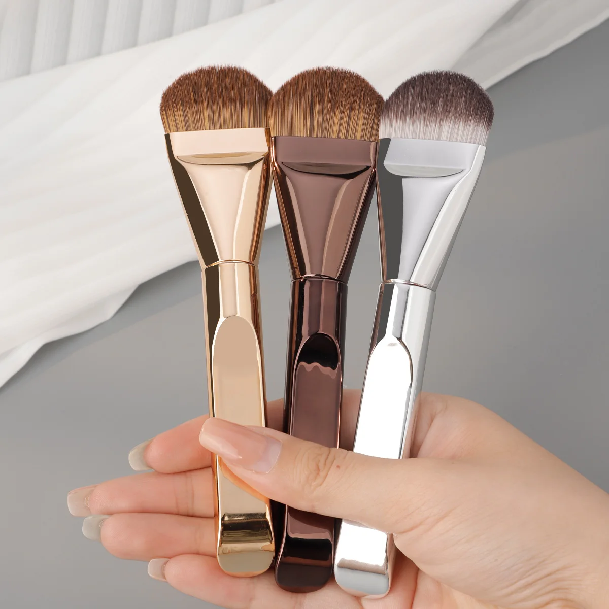 1/3Pcs Ultra Thin Metal Handle Foundation Brush Synthetic Bristles Streak-Free Liquid Cream Applicator For All Skin Types