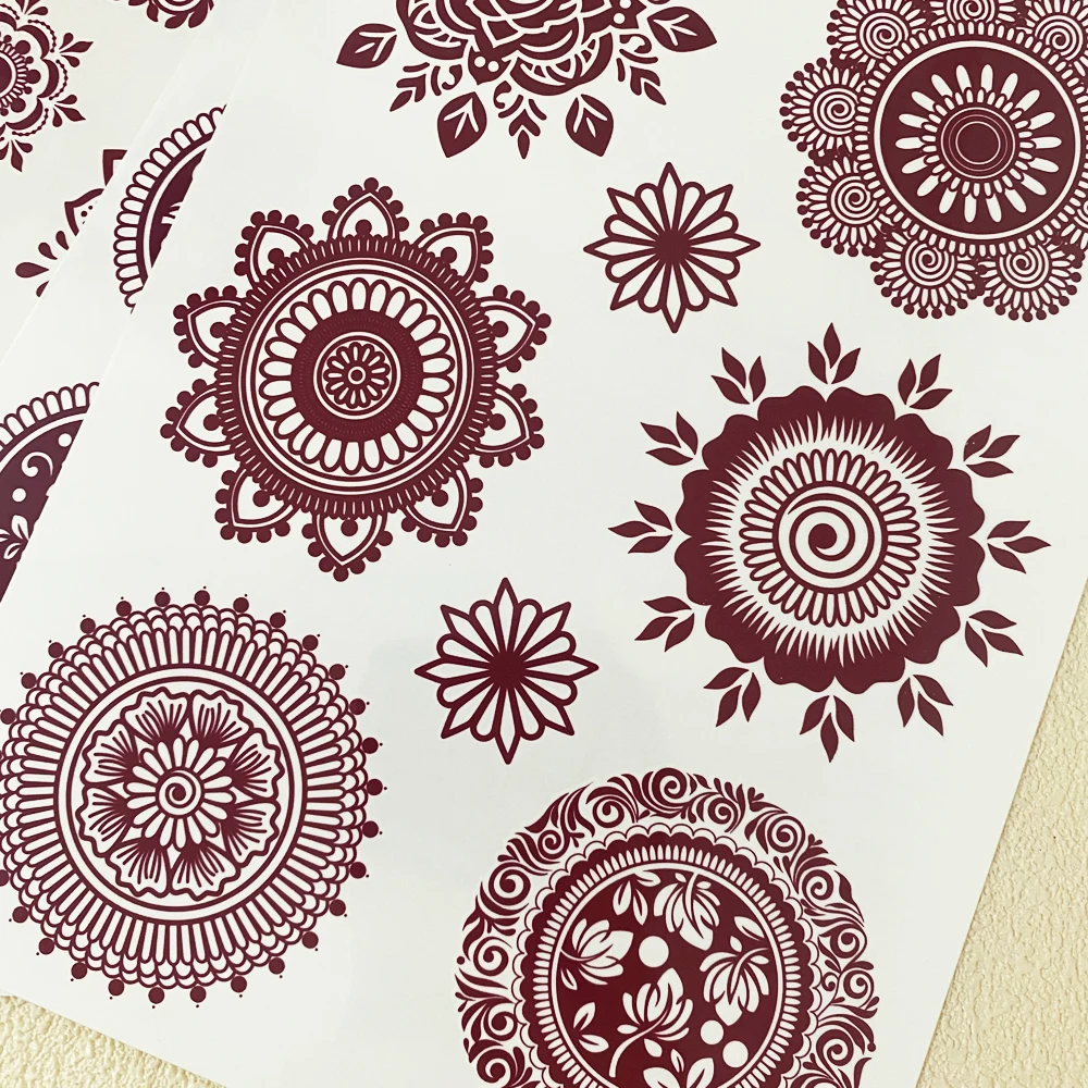 1pc Mandala Temporary Tattoo Sticker Brown Henna  Tattoo Stickers for Hand Fingers Flower Fake Tattoo for Women Hand Body Decal view 4