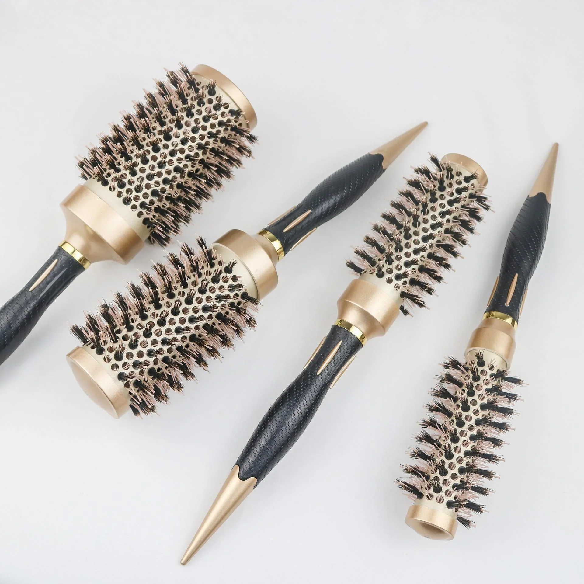 New Handle Round Rolling Brush Straight Twill Hair Comb Boar Bristle Round Barrel Hair Curling Brush Hairdressing Styling Tool