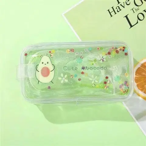 Imagem -06 - Chen Lin Peças Kawaii Óleo Transparente Areia Movediça Lápis Case Pêssego Grande Capacidade Caneta Bolsa para Meninas Ins Estilo Portátil Bolsa de Maquiagem