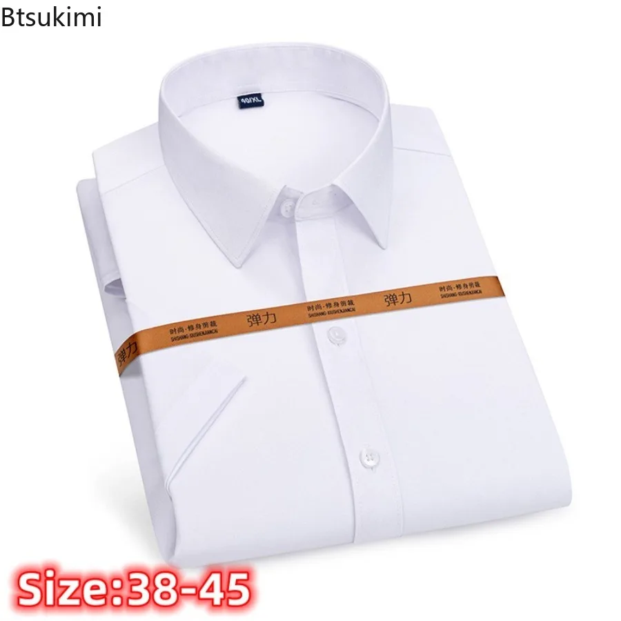 

2024 Summer High Elastic Short-sleeved Shirts for Men Office Business Social Dress Shirts Men's Solid Slim Formal Clothing Tops