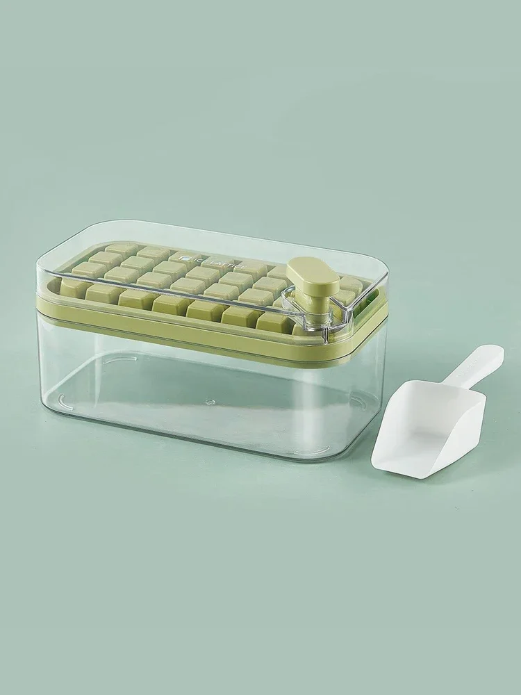 Home Kitchen Tool Double Layer Silicone Ice Cube Tray Mold 64 Grid With Cover Press Shovel Durable Storage Box Making