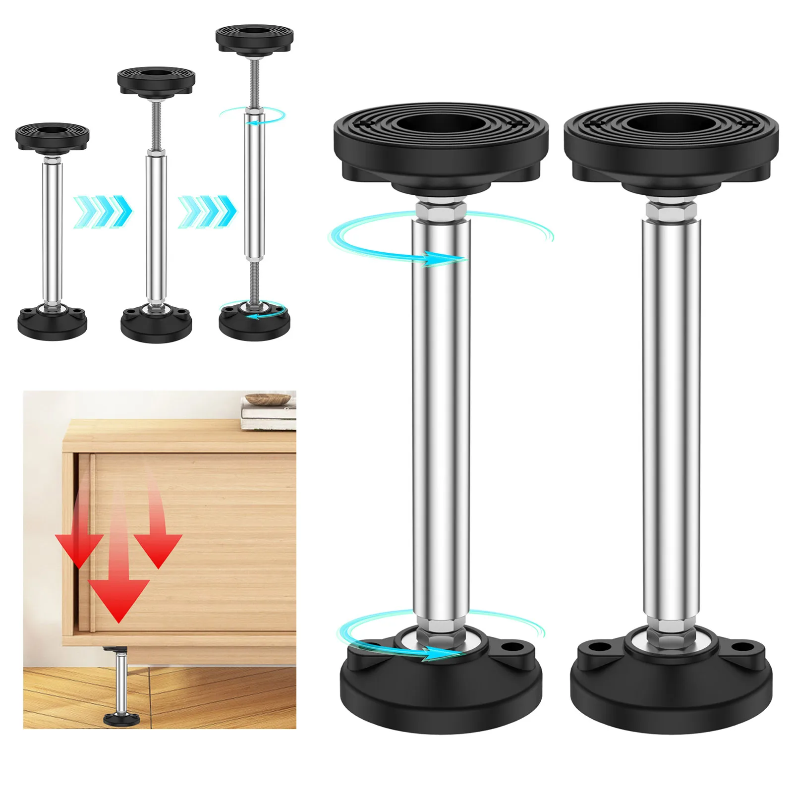 

2 шт. телескопический опорный стержень из нержавеющей стали, опорный столб 24-52 см, регулируемая высокая твердость, опора для раковины, мебельных шкафов