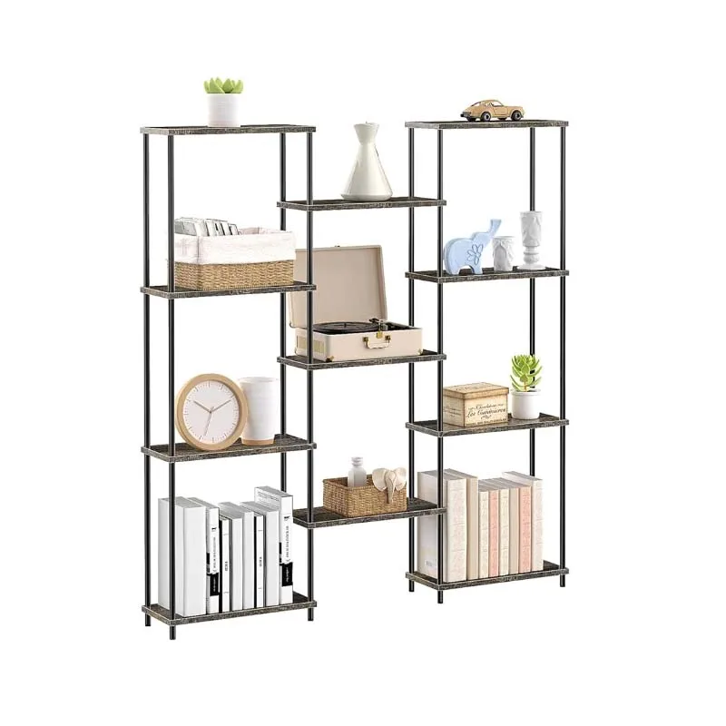 Triple Wide 4 Tier Bookshelf, Industrial Style Bookcases with 11 Open Display Shelves, Open Large Storage Bookshelves Shelving