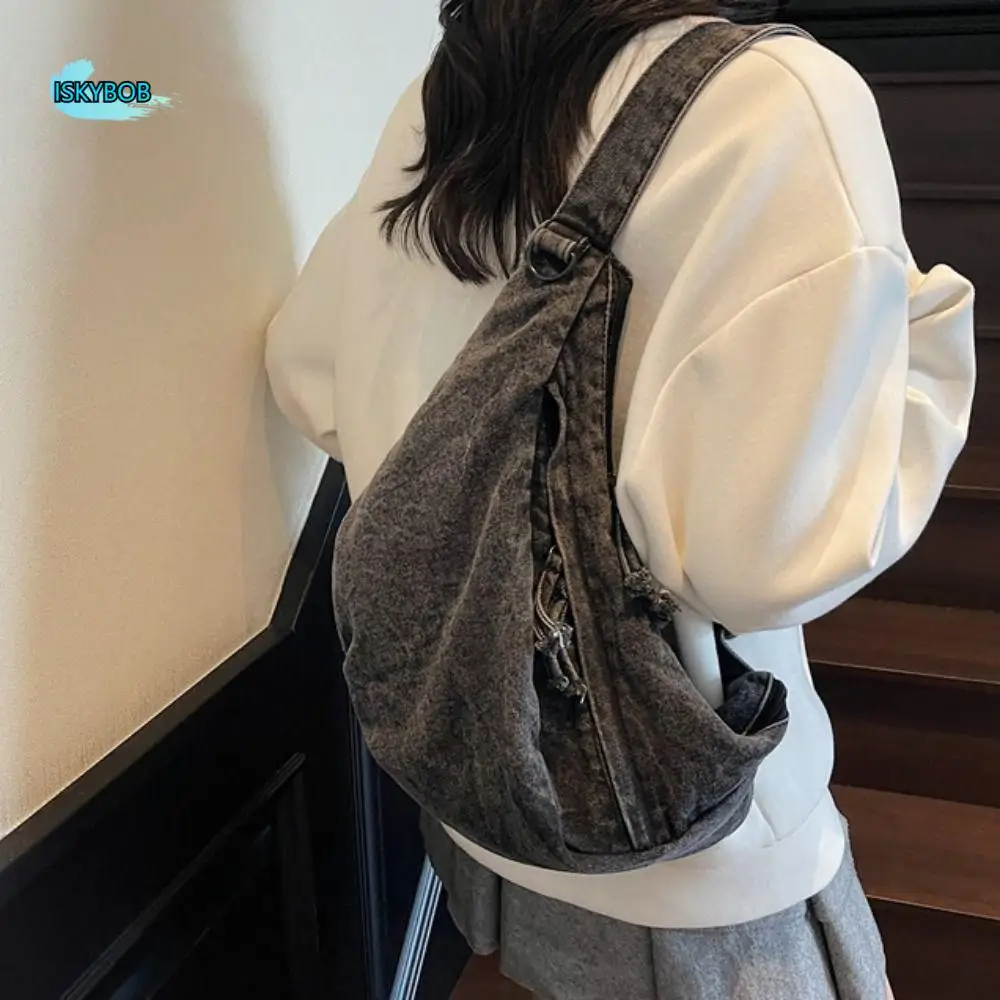 

Темпераментная холщовая сумка для пельменей в американском стиле, ретро Harajuku, джинсовая сумка через плечо, сумка на молнии с регулируемым ремешком, сумка для подмышек, поездка на работу