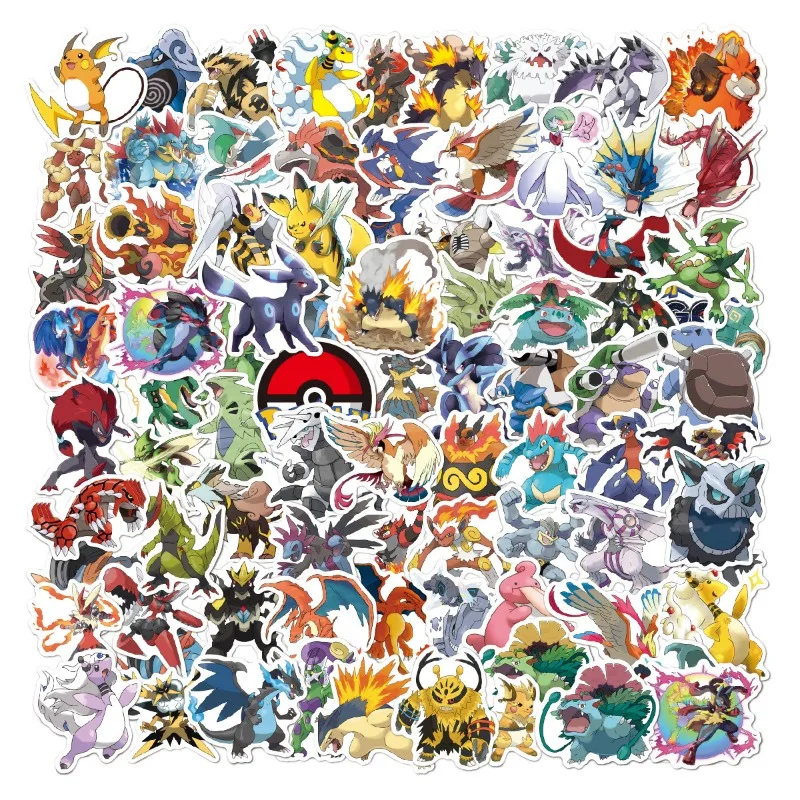 Pegatinas de Pokémon de 50/100 piezas para niños, paquete Kawaii, pegatina de Anime, cuaderno de bocetos estéticos, papelería, juguetes clásicos