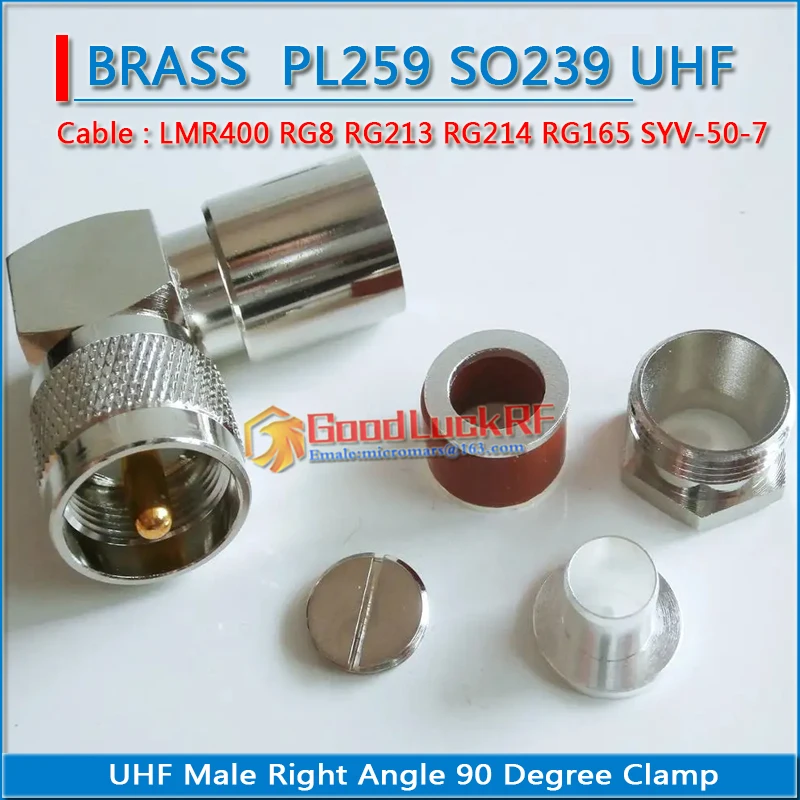 PL259 SO239 UHF Male 90 Degree Right Angle Clamp For RG8 RG165 RG213 RG214 LMR400 7D-FB Cable RF Connector Coax Adapters Solder