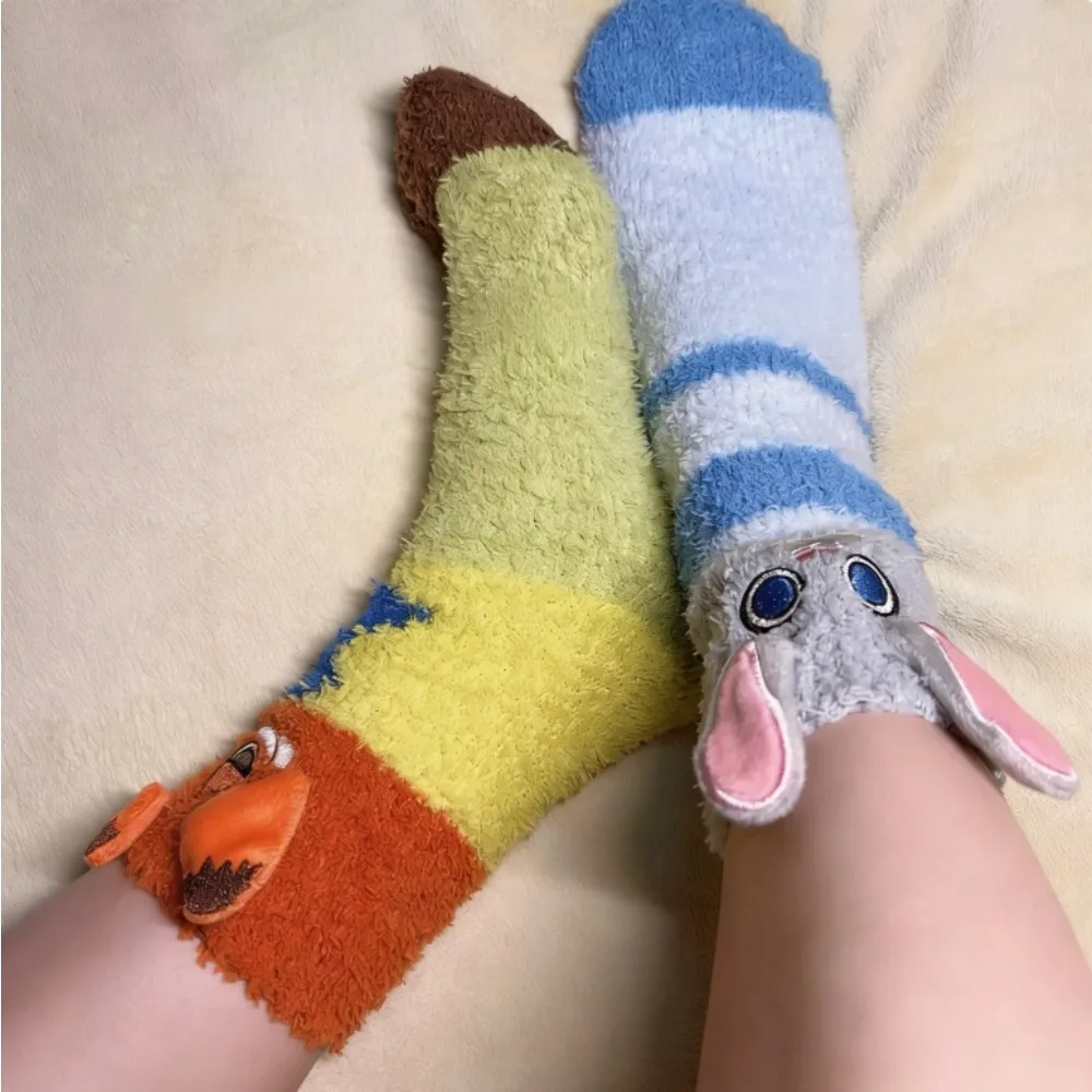 Zootopia Socks Judy Nick Winter Coral Fleece Socks Boy Girl Cartoon HomeSock Cute Warm Sock Sleep Midtube Fleece Socks Xmas Gift