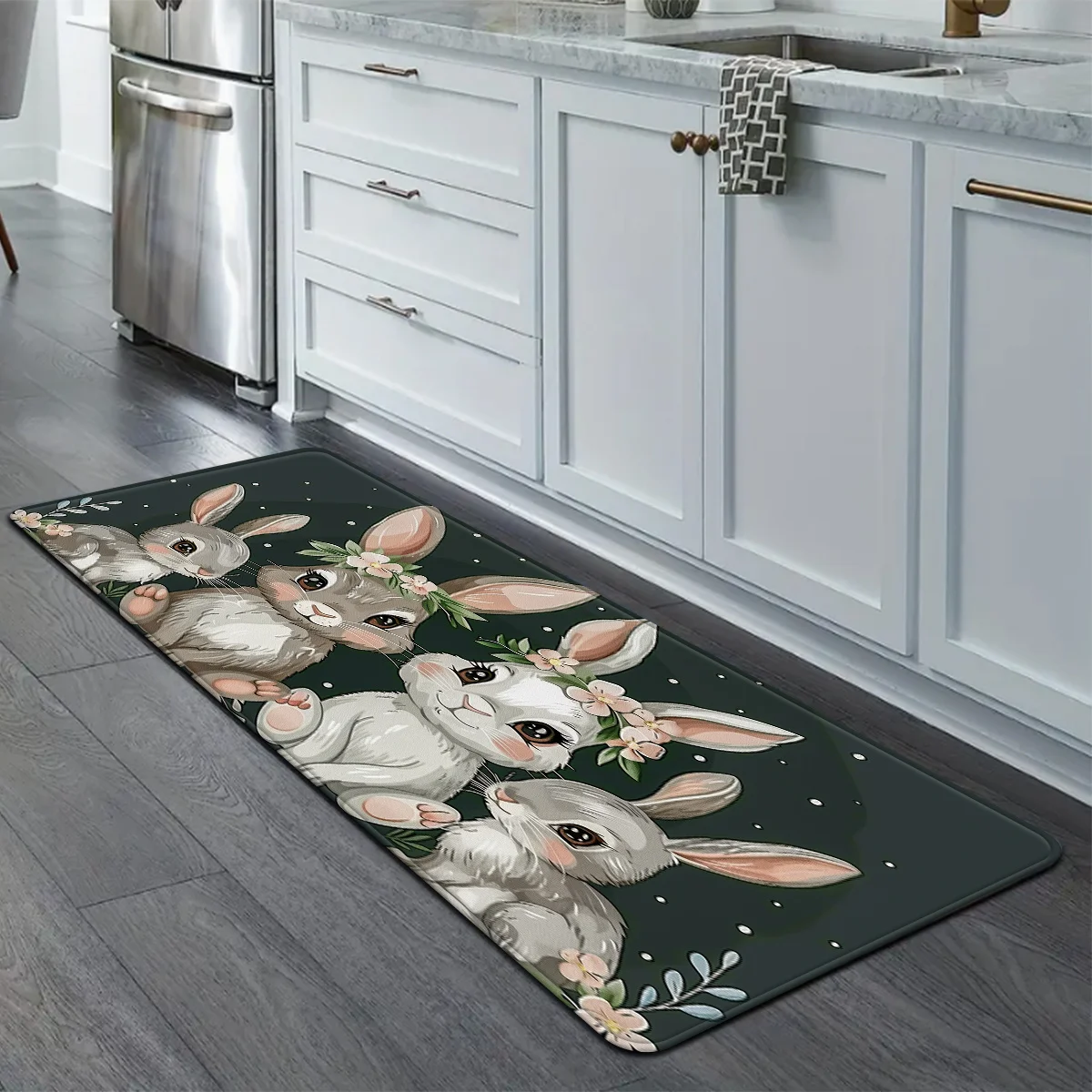 Modern Tropical Palm Pattern Floor Runner Mat Emerald Golden Geometric Decor Rug Corridor Kitchen and Contemporary Home Interior