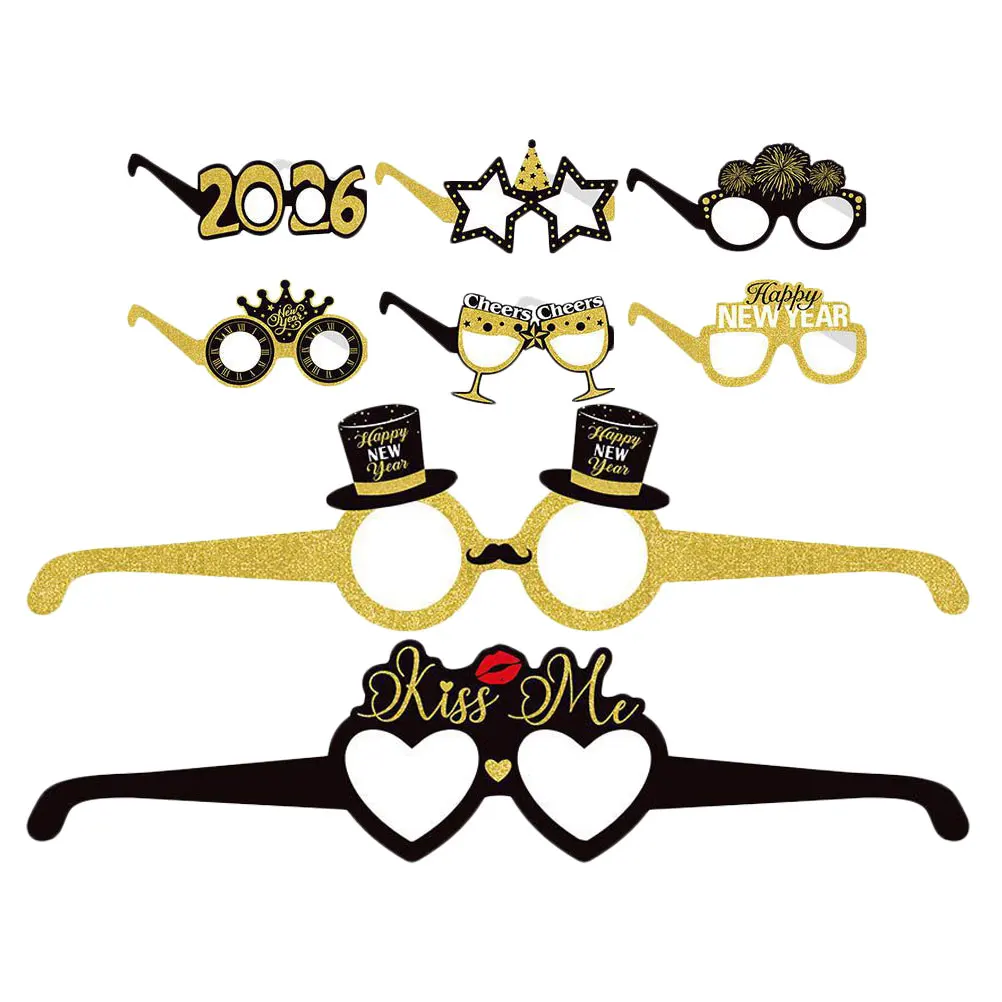 8 قطعة 2026 عدد النظارات ورقة النظارات الإطار سنة جديدة سعيدة ليلة نظارات 2026 السنة الجديدة النظارات كابينة تصوير الدعائم