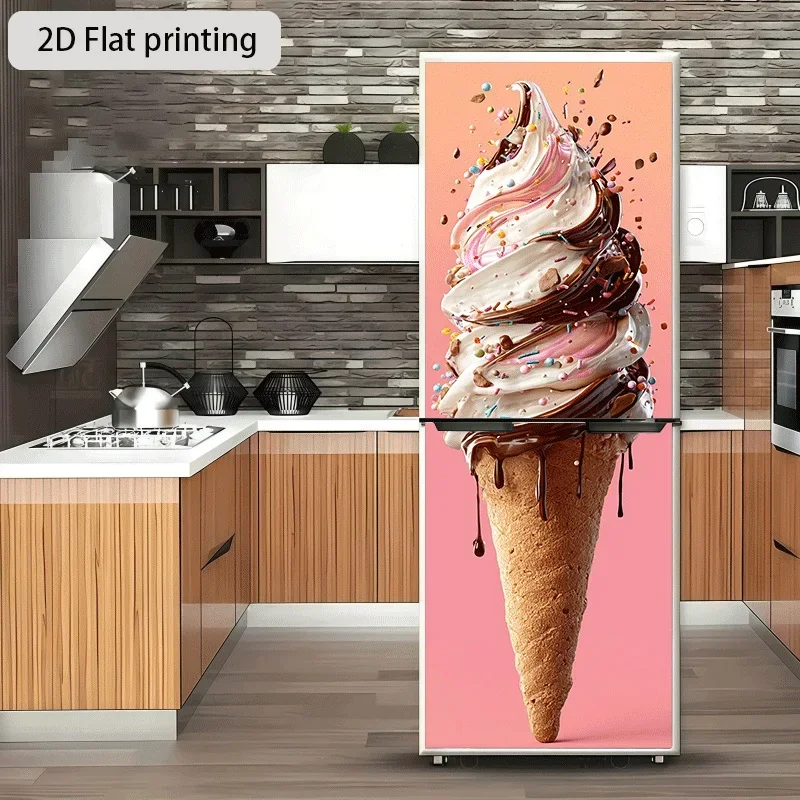 Refrigerator Sticker Colorful Ice Cream Cone Feast Theme Design Wall Sticker Decorative Wallpaper Self-Adhesive Suitable for C