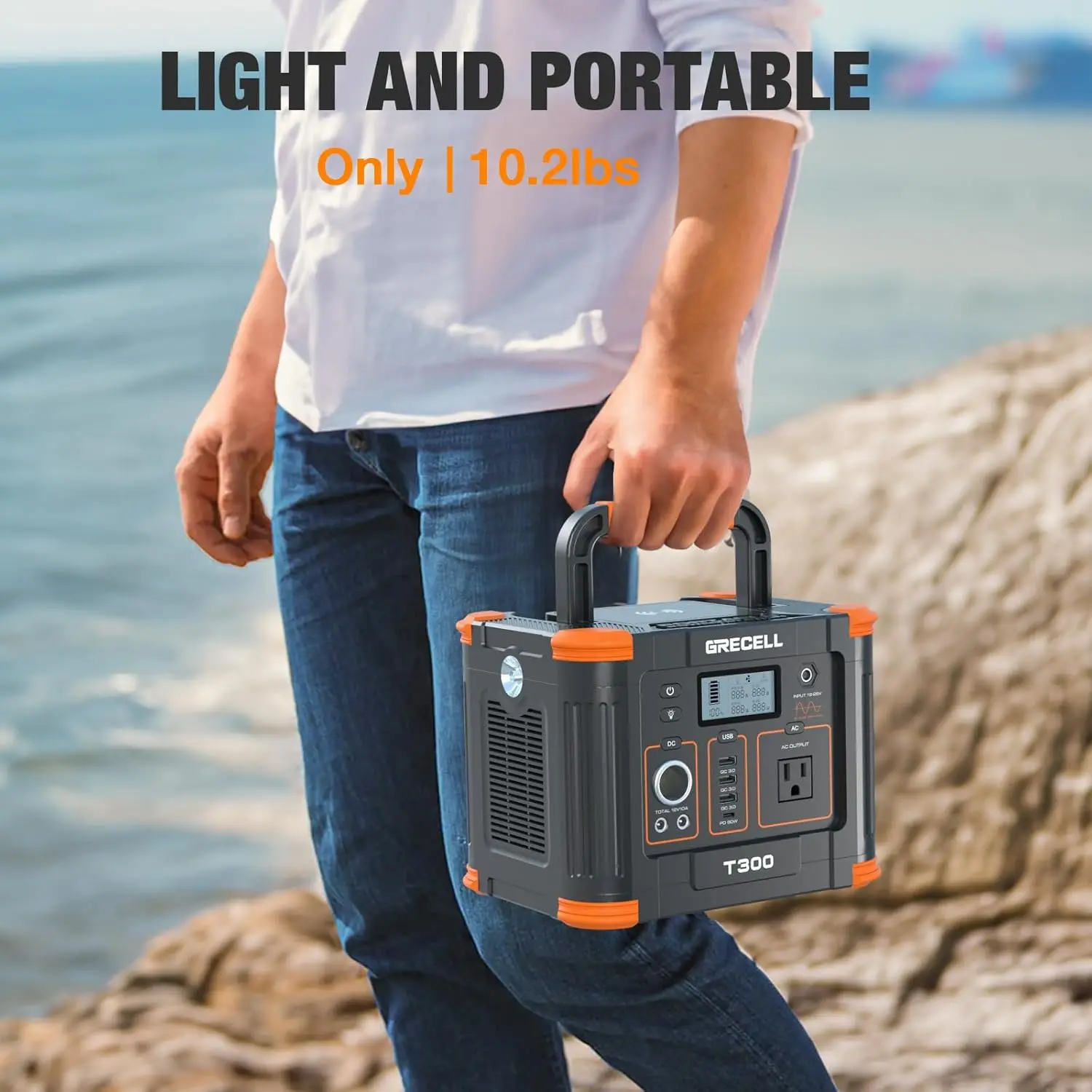 Portable Power Station 300W (Peak 600W), GRECELL 288Wh Solar Generator with 60W USB-C PD Output, 110V Pure Sine Wave AC