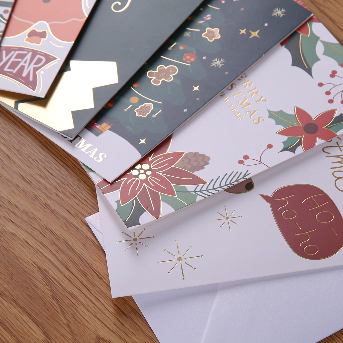 6 Pcs Christmas Greeting Cards with Envelopes Different Designs Gilding Printing