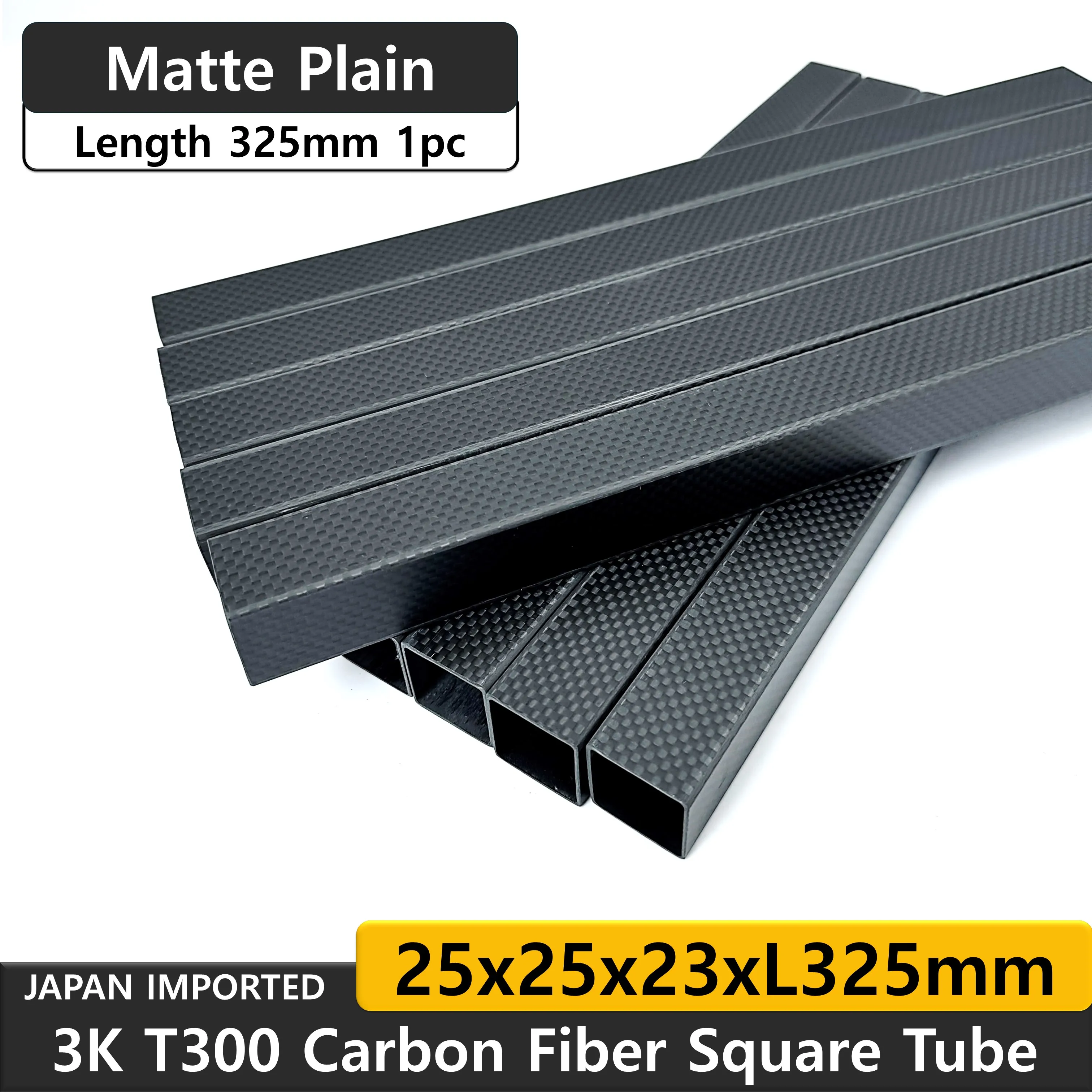 3K Full Carbon Fiber Square Tube, Plain Matte, tubulação de alta resistência, comprimento 325mm, OD, 10mm, 15mm, 20mm, 22mm, 25mm, 30mm, 1PC
