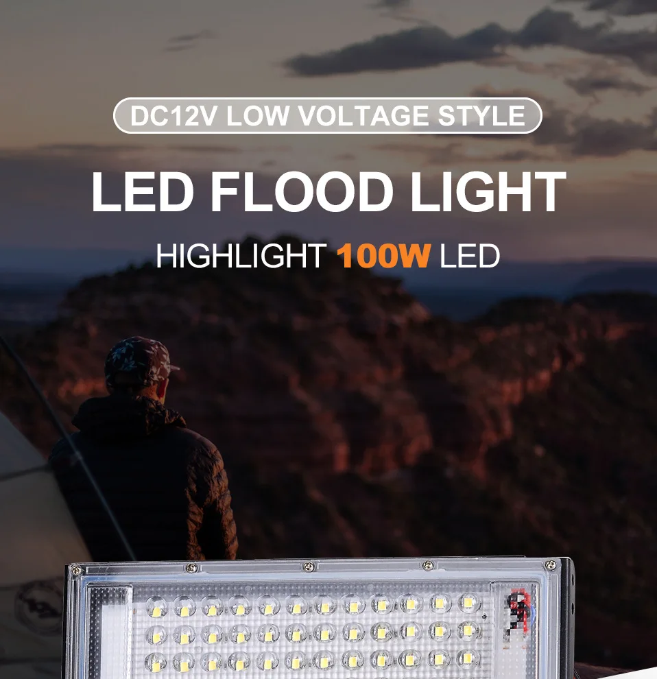 DC12V Led Flood Light 50W 100W Outdoor Floodlight Spotlight IP66 Waterproof Emergency Light Reflector Portable 12 Volt Led Light