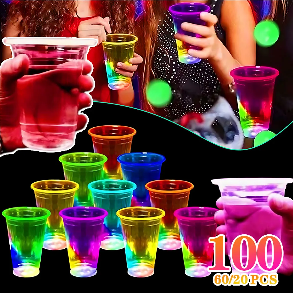 

20-100 шт. светодиодная светящаяся чашка для кемпинга, вечеринки, хрустальная подсветка, посуда с 7 режимами изменения цвета, чашки, неоновые товары для вечеринок и вечеринок