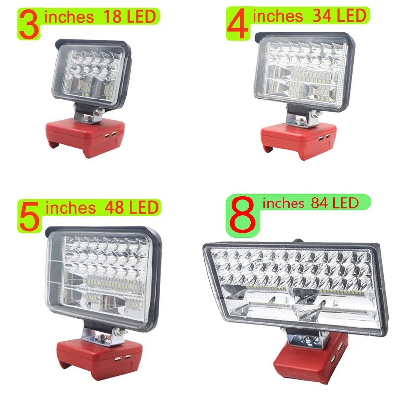 3/4/5/8 Inch LED Work Light for Milwaukee 18V Li-ion Battery Portable LED Lantern Tool Lamp Spotlight with Dual USB for Garage