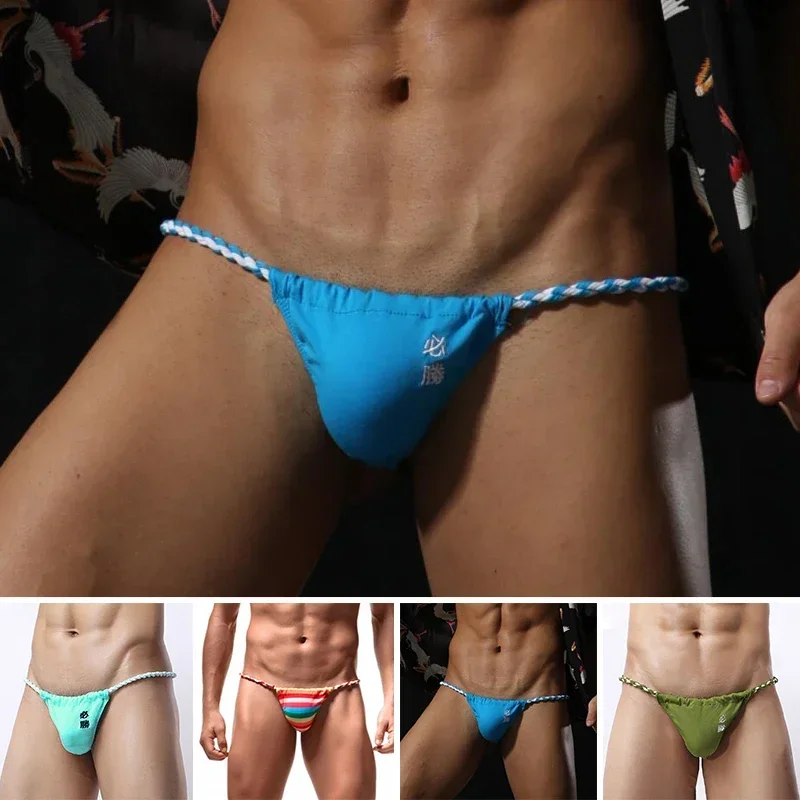 Men Gay Thong G-string Jockstrap Pouch Underwear G-Strings Homme Fundoshi Weave Rope Thongs Japanese Sumo Tanga Hombre Panties