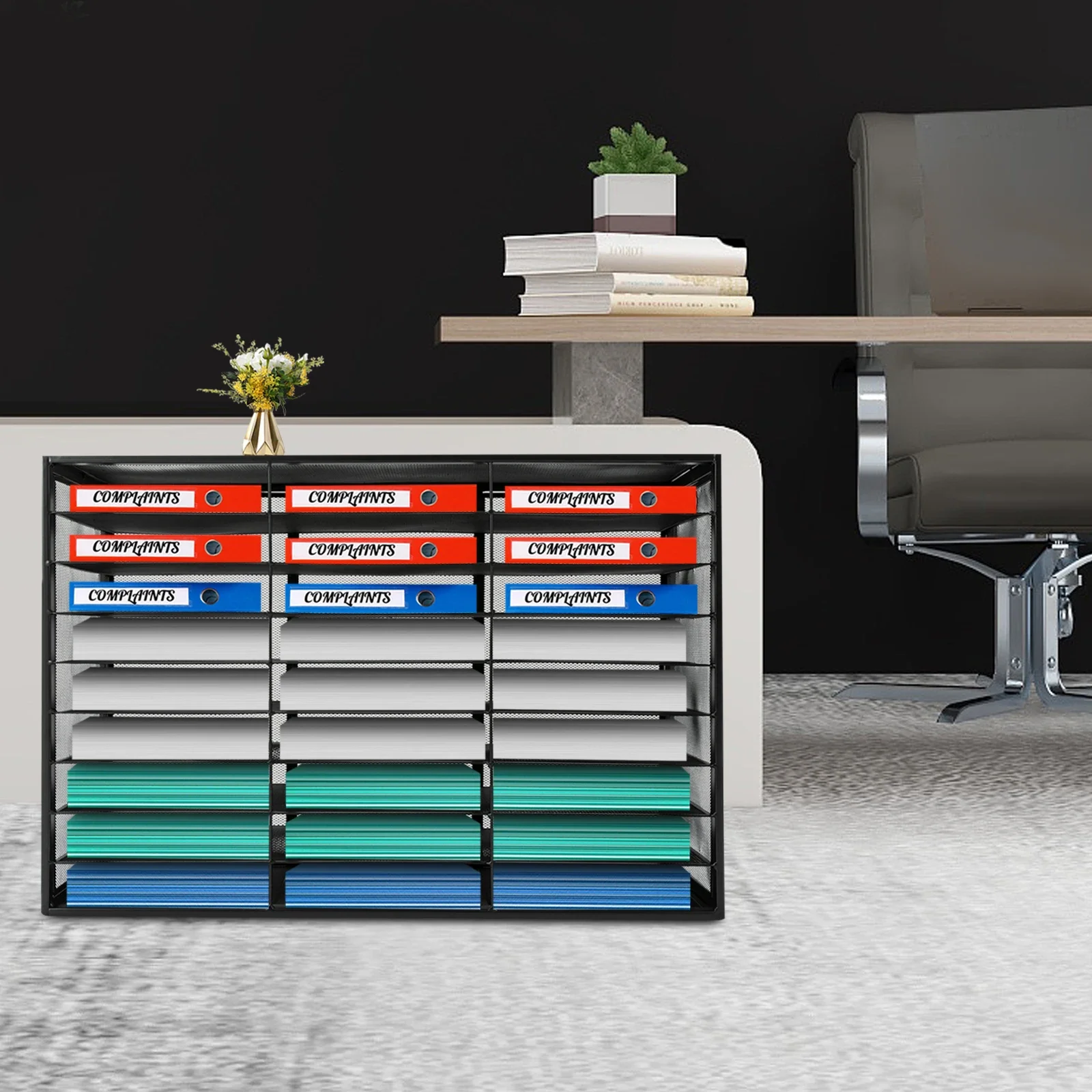 

27 Slot Metal File Email Classification Storage Rack for office school to store office supplies, folders, personal items