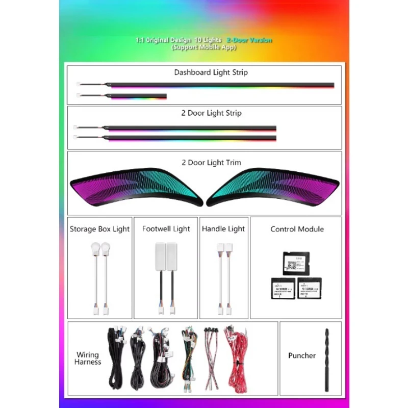 Symphony Colorful Trim Panel LED Atmosphere Kit, 64 Color Dynamic Interior Ambient Strip Fit 2014-2020 F87 F22 F23 M2 Coupe Upgr