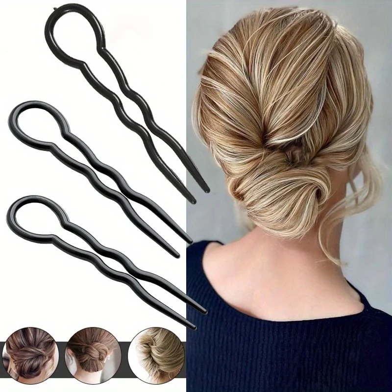 Set di fermagli per capelli in plastica a forma di U da 3 pezzi, clip invisibile, clip con design a spirale adatta per le donne