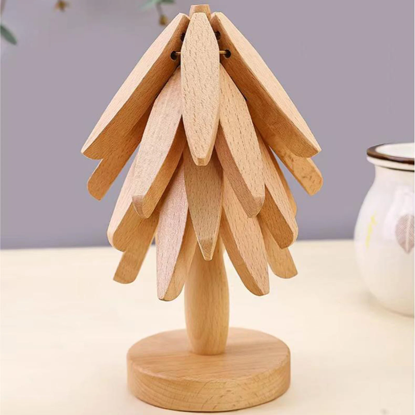 Wooden Trivets for Hot Dishes Non-slip Tree Shape Creative Pot Mat for Hot Dishes Pots Bowl Teapot