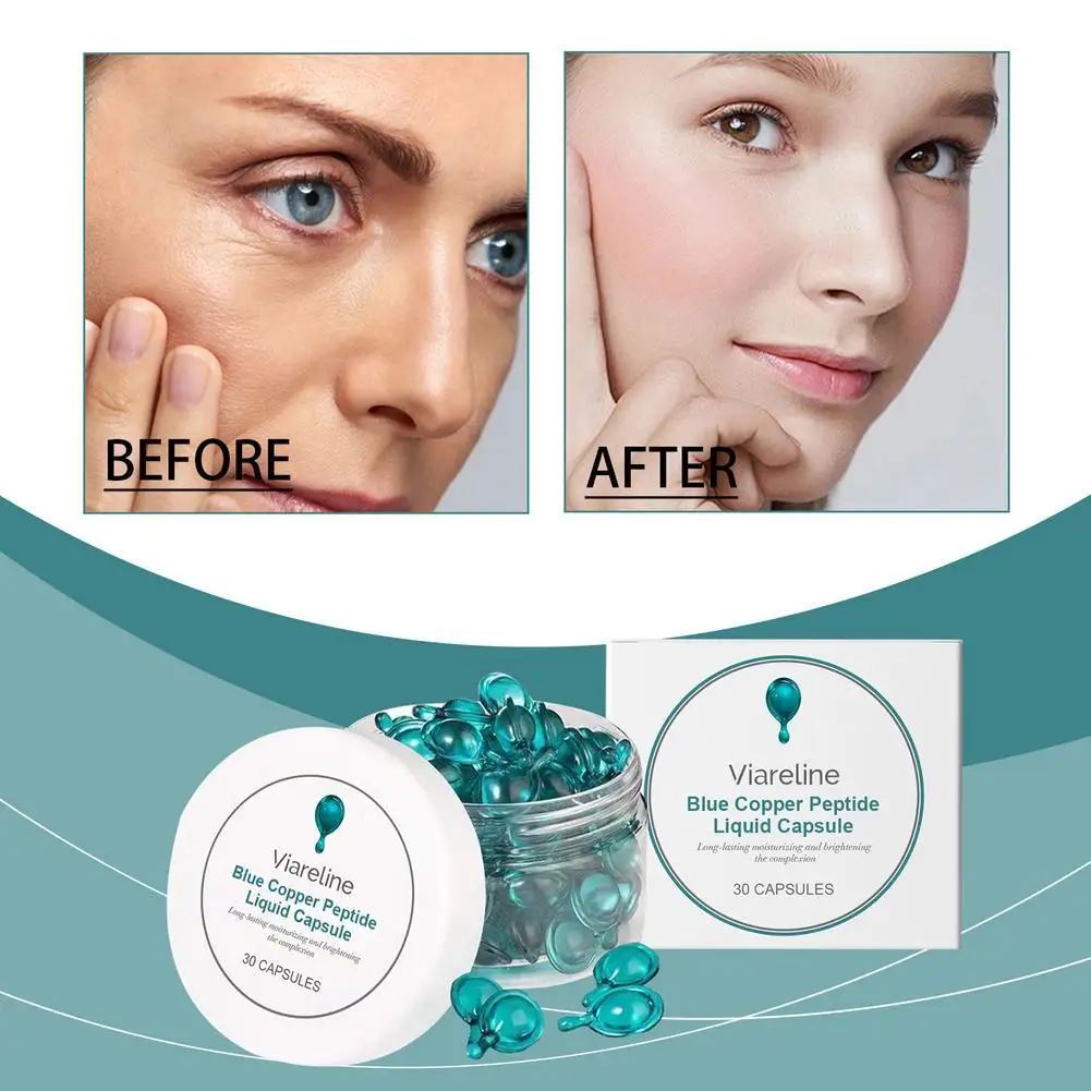 

30pcs Blue Copper Peptide Capsule Face Serum Wrinkle Remove Essence Tightens Night Moisturizing Radiant Rejuvenation Skin Care