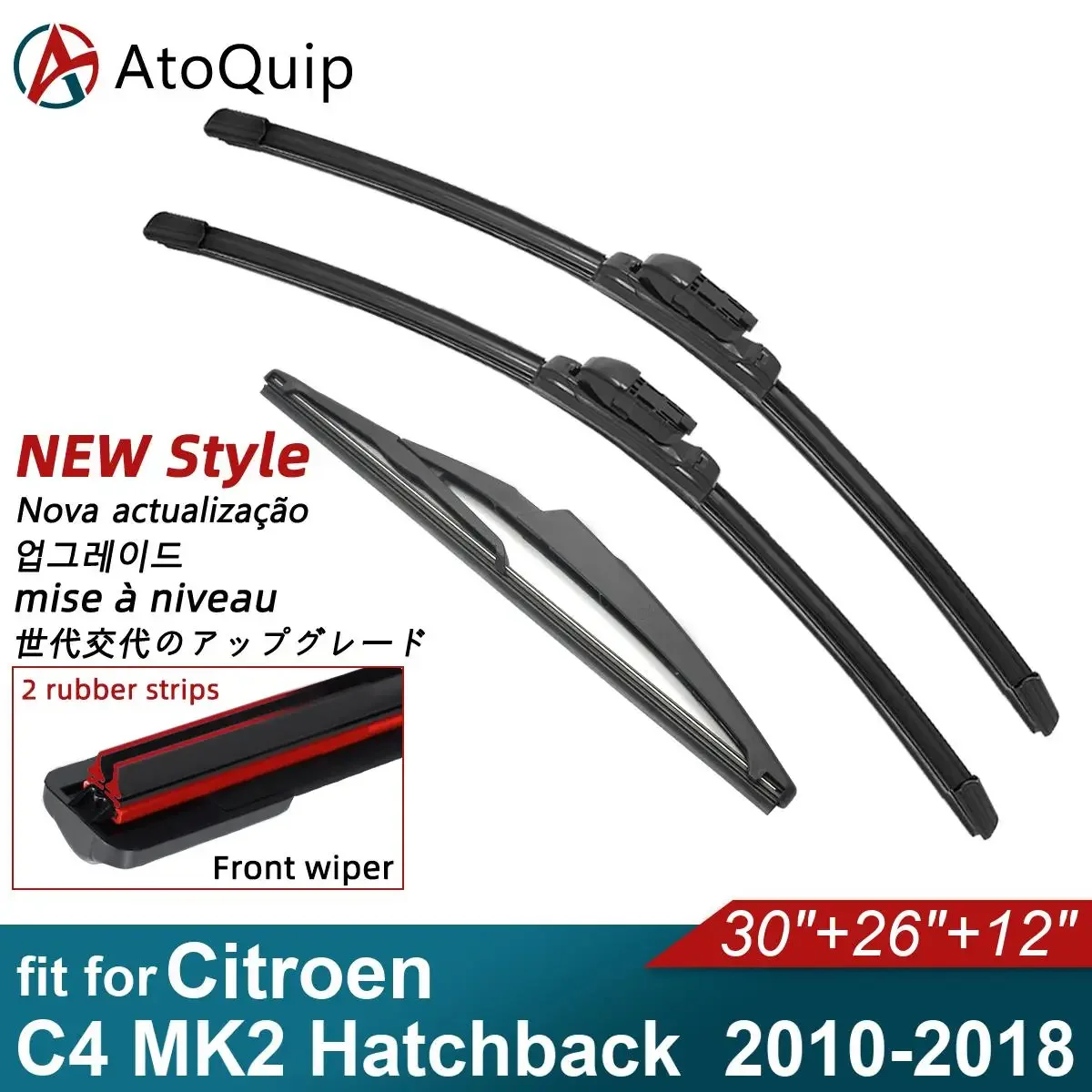 Double Rubber Car Wiper Blades for 2010-2018 Citroen C4 MK2 Hatchback Front Rear Windshield Wipers Accessories 2016 2017 2018