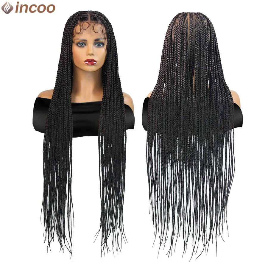 

Synthetic Heart Box Briaded Wigs Full Lace Braiding Wig Knotless Cornrows Braids Wig For Black Women Goddess 360 Lace Front Wigs