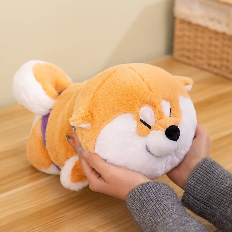 Cara sonriente suave Japón Shiba Inu perro relleno animales Plushie cachorro tumbado juguete abrazo tiro almohada siesta dormir cama decoración regalo para niño