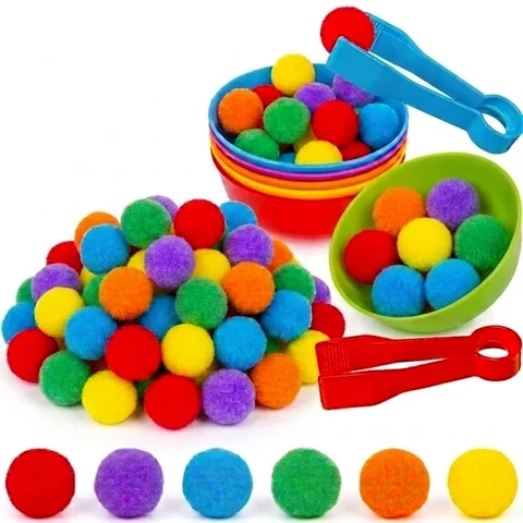 30-68PCS Kids Sorting Counting Toys  Rainbow Color Classification Bowls with Tweezers Fine Motor Training Educational Game Gifts