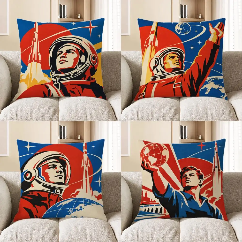 Art Vintage Soviet Print Cushion Cover Short Plush Cushion Cover Pillowcase Home Decor for Sofa Bedroom Holiday Gift