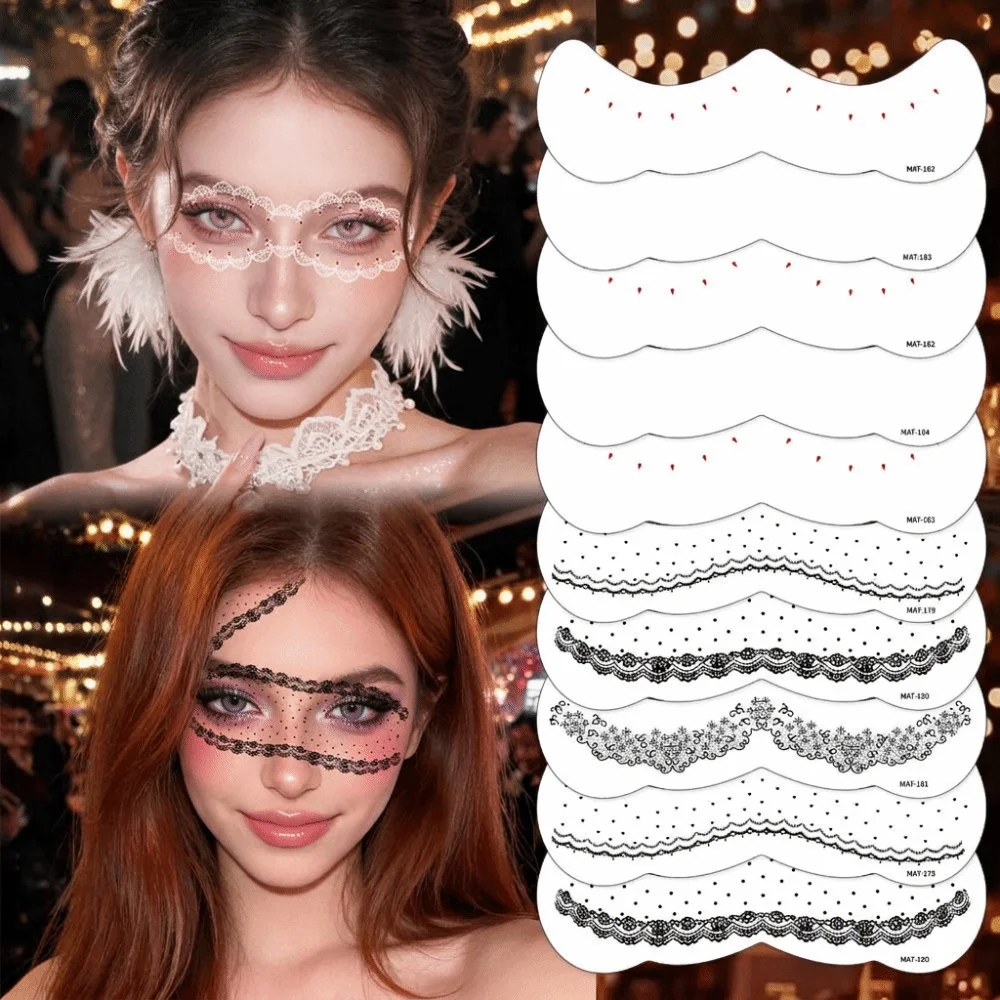 2 Sheets Elf Fairy Lace Temporary Tattoos Waterproof Facial Art Face Tattoo Stickers Long Lasting DIY Makeup Stickers
