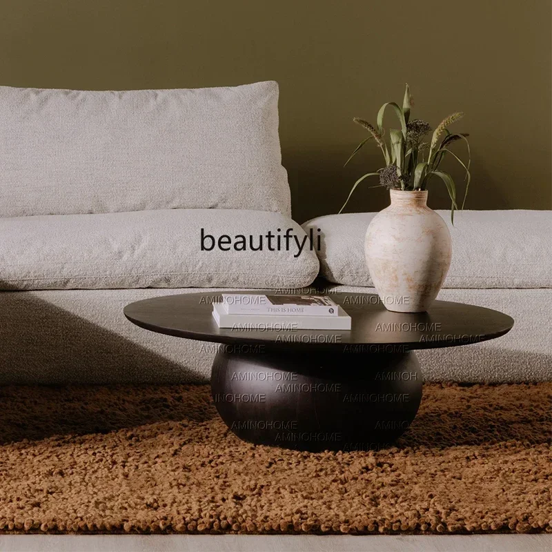 

1184Medieval retro style solid wood round, French designer low tea table B & B art wabi-sabi coffee table
