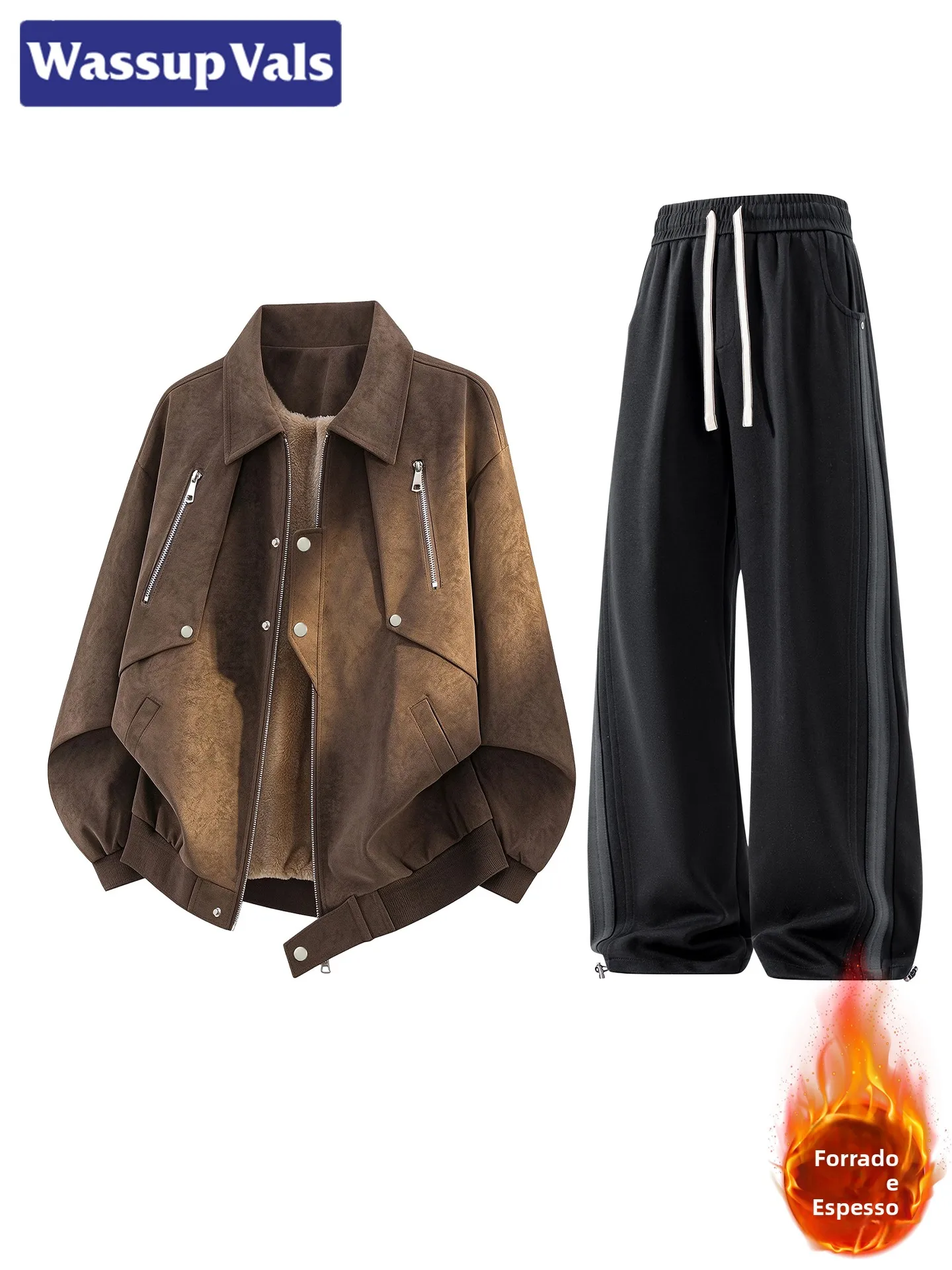 wassup-vals-large-size-outdoor-workwear-jacket-with-collar-thickened-fleece-loose-men's-winter-casual-sportswear-set