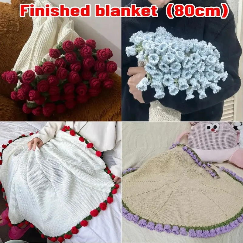 

Hand Knitted Rose Bouquet Crochet Blanket, Lily Of The Valley Throw, Milk Cotton Flower Blanket, Finished Product, Mother Gift