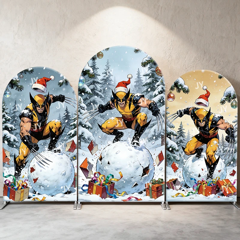 

Wolverine Christmas Snowball Arch Backdrop Cover Santa Hat Festive Scene With Gifts For Kids Birthday Baby Shower Photo Booth