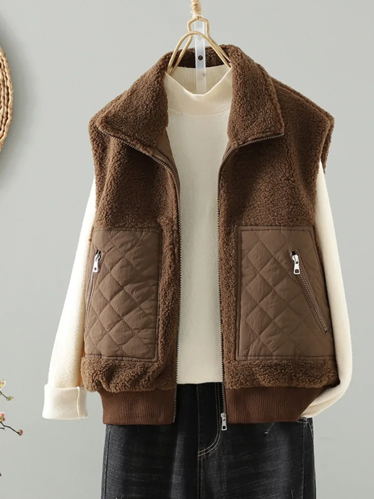 Women's Fleece Lined Vest Double Sided Fluffy Soft Skin Friendly Winter Outerwear Casual Zipper Style Home Clothes