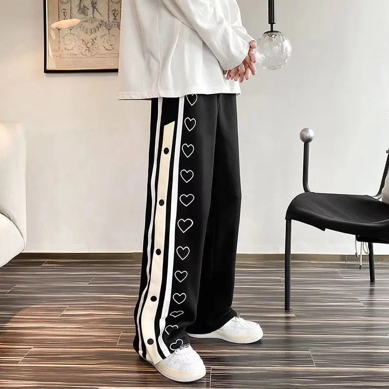 Fashion Sports Casual Pants Basketball Wide Leg Breasted Sweatpants Men Y2k Harajuku Trend Loose Ventilate Straight Leg Pants