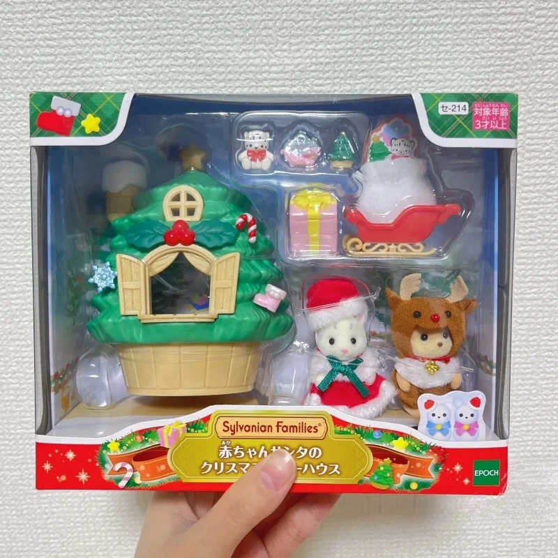 Подлинная аниме-фигурка Sylvanian Families, набор тобогганов для рождественской елки, милые флокированные куклы, украшения, модели, настольные игрушки, рождественские подарки