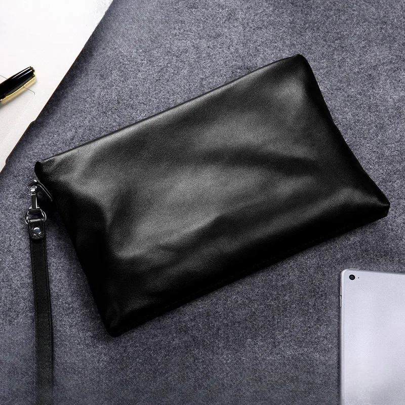 

New Genuine Casual Handbag Top Layer Cowhide Envelope Bag Large Capacity Soft Leather Men's Purse Male Clutch Wallet Wristlet