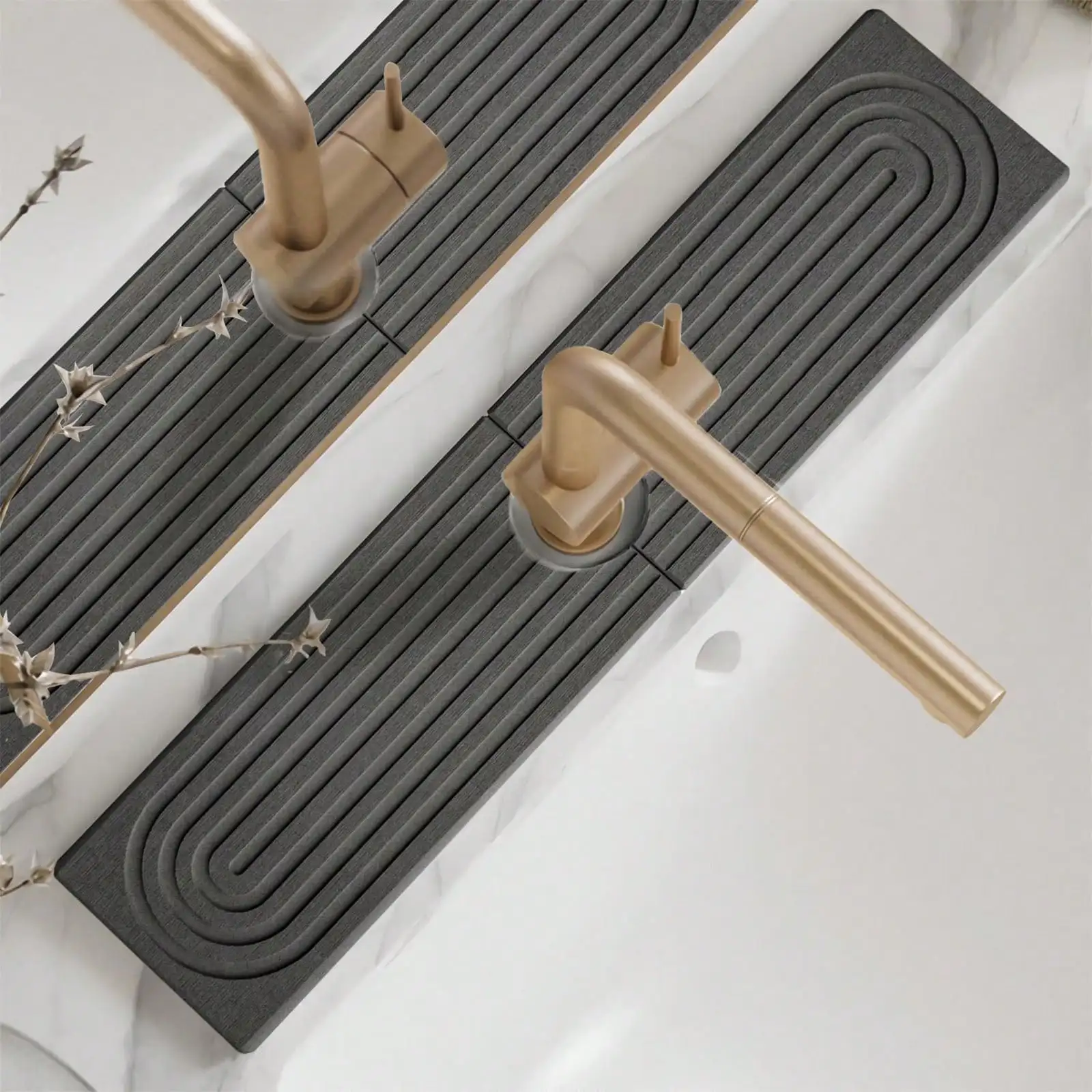 Faucet Mat Kitchen Sink Long Diatomite Fast Drying Stone Sink Tray Absorbent Moisture Faucet Splash Guard For Bathroom Counter