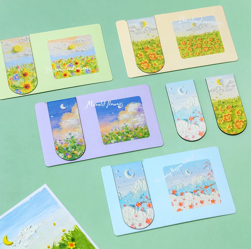 Landscape Oil Painting Magnetic Bookmark Student Notes Classification Book Page Folder Learning Reading Folder Small Gift